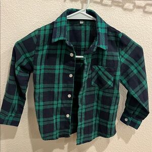 Plaid Green and Black Kids Shirt 4T